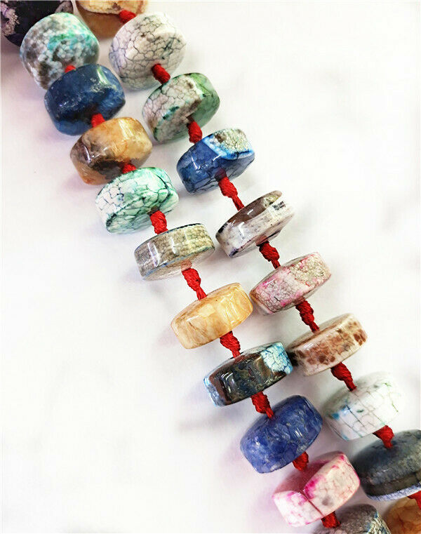 1 Strand 18x9mm Colorful Fire Dragon Veins Agate Heishi Disc Beads 15.5" HH8491