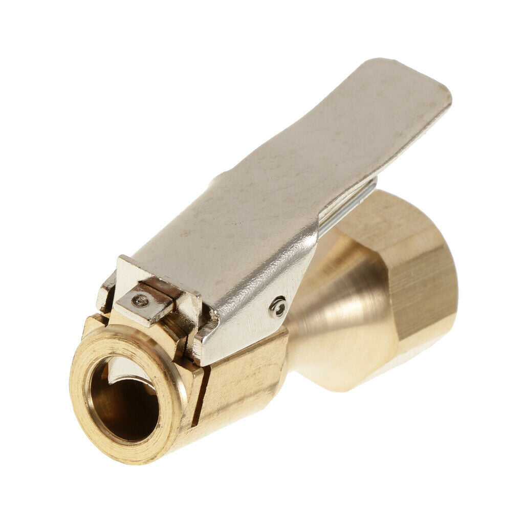 1Pcs 1/4" NPT Straight Brass Lock-on Tire Inflator Air Chuck Female Chuck w/Clip