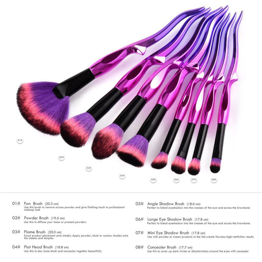 8 Pieces Kabuki Cosmetic Set Powder Foundation Eyeshadow Lip Makeup Brushes