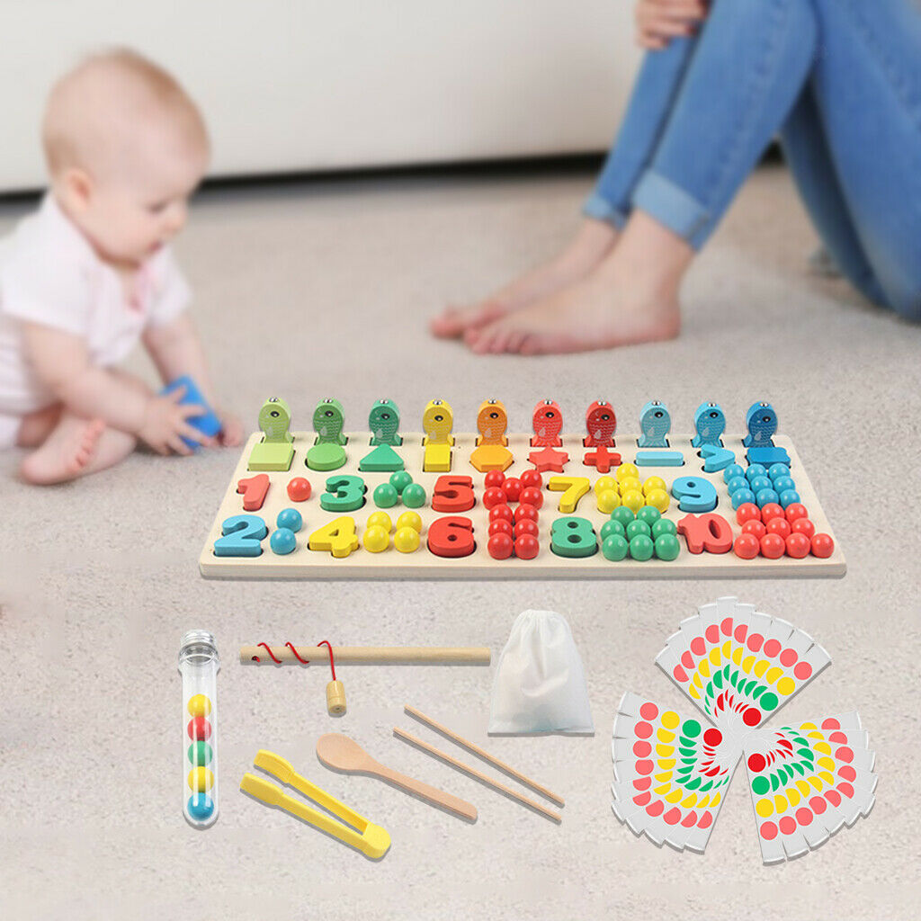 Montessori Wooden Toys For Kids Board Math Fishing Numbers Counting Sorting
