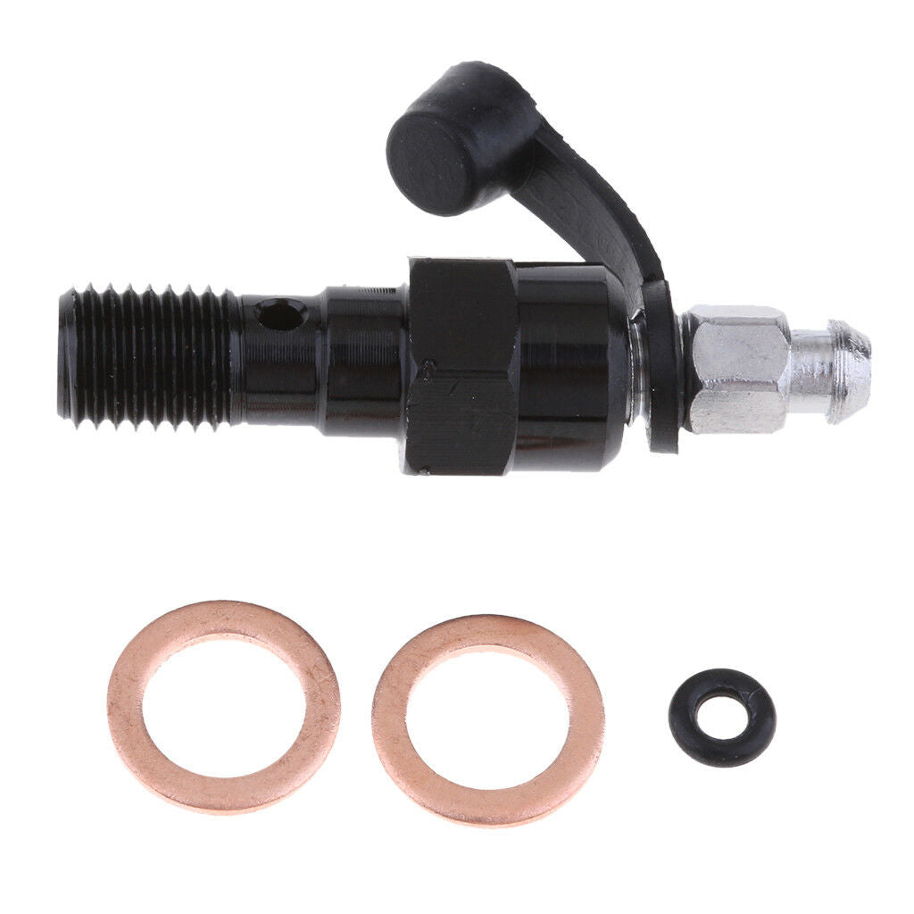 Single Black CNC Banjo Bolt M10 x 1.25 with Bleed Nipple Screw Valve