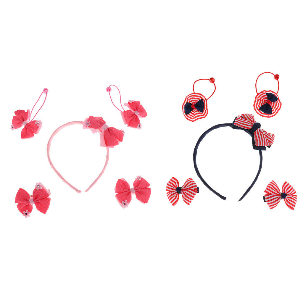 5 Pcs Baby Girls Hair Bow Elastic Ties Ponytail Holders Hair Bands Pink Set