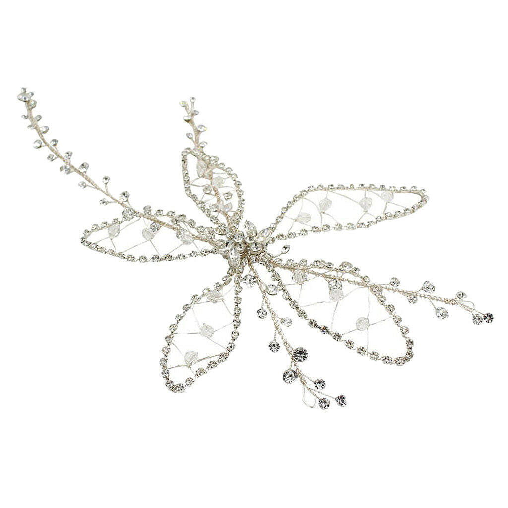 Elegant Rhinestone Flower Leaf Bridal Side Hair Clip Headband Hair Jewelry