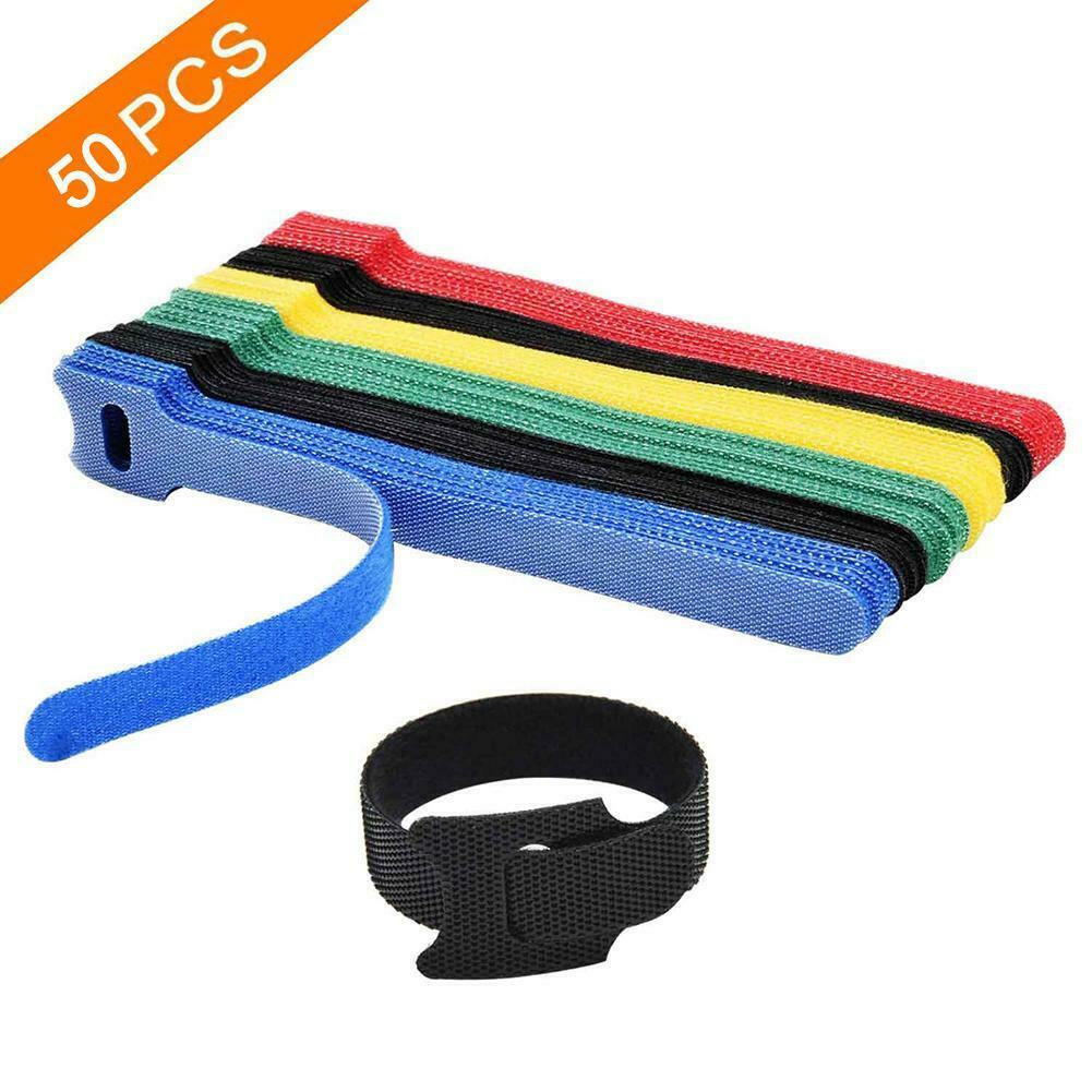 50Pcs Reusable Cable Cord Nylon Strap Hook Loop Ties Tidy Organiser Wraps Tool