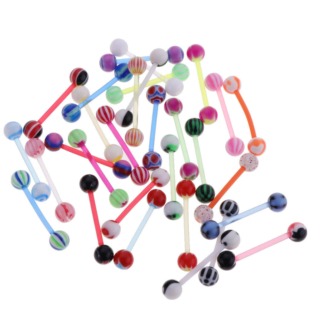 30 Pcs Assorted Color Lip Tongue  Straight Barbell Studs Piercing