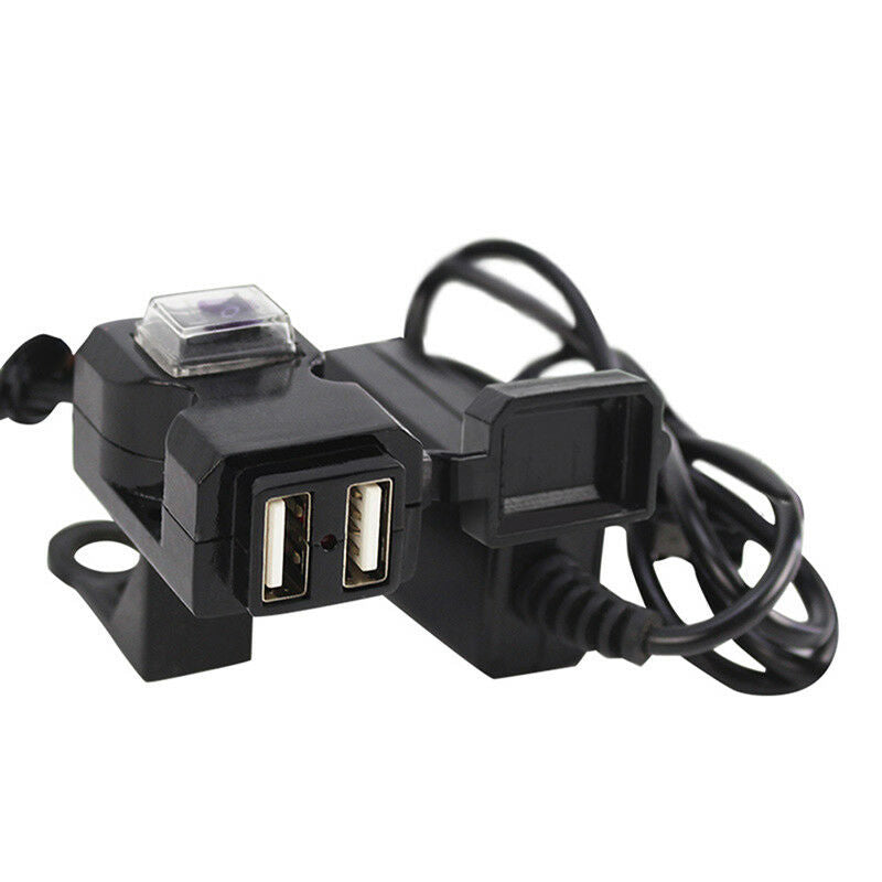 Waterproof Dual USB 12V Motorcycle Handlebar Charger Socket w/ Switch&Mounts GR