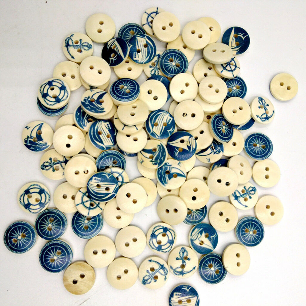 100x Round Nautical Series   Holes Buttons for Sewing Scrapbooking 15mm