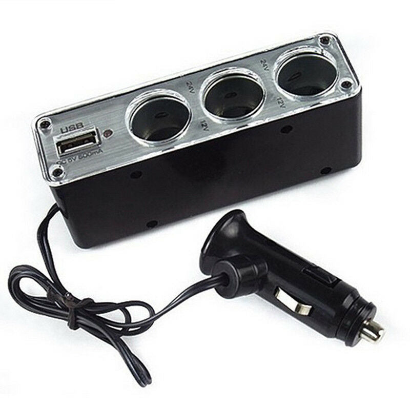 3 Way Multi Socket Car Cigarette Lighter Splitter USB Plug Charger DC 12V/2_ SJ