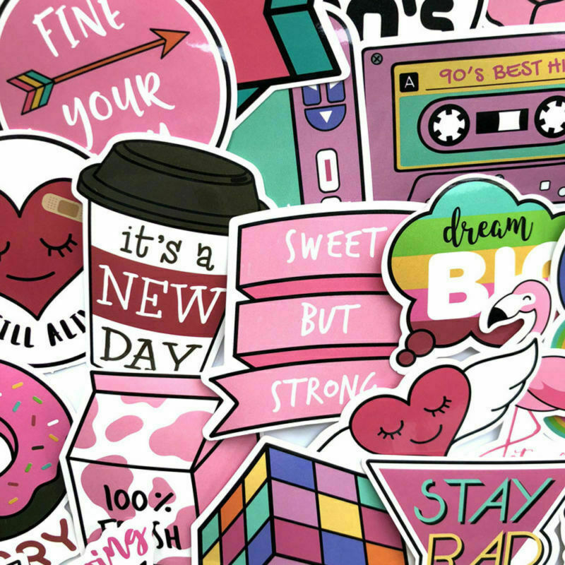 60Pcs/Set Pink Cartoon Stickers Girls Decals Skateboard Luggage Laptop Guitar