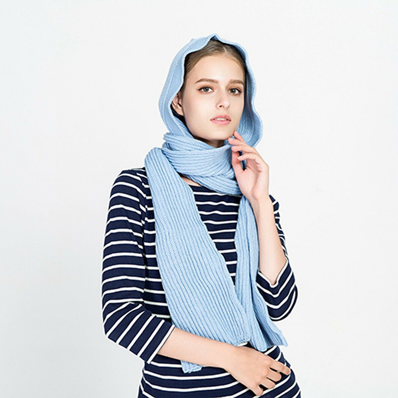 Hooded Scarf Winter Autumn Knitted Hoodie Pullover Wrap Headscarf Neckwarmer
