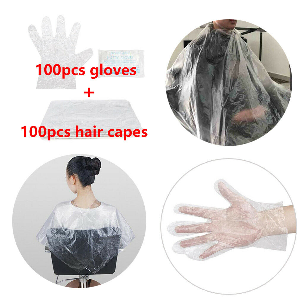 100x Disposable Hair Cutting Capes Unisex Stylist Barber Apron 100x Gloves