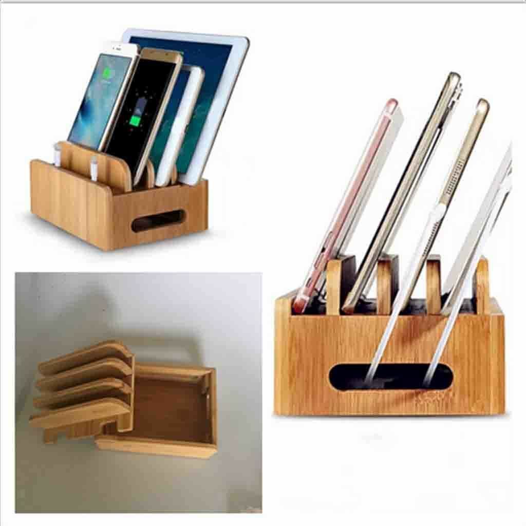 Multi Device Bamboo Charging Station & Organizer for Phone,Laptops,Tablets