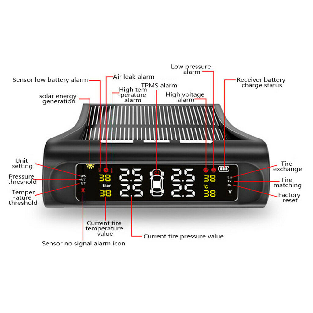 Solar Car Tire Pressure Temperature Monitor Tyre Monitoring External Sensors