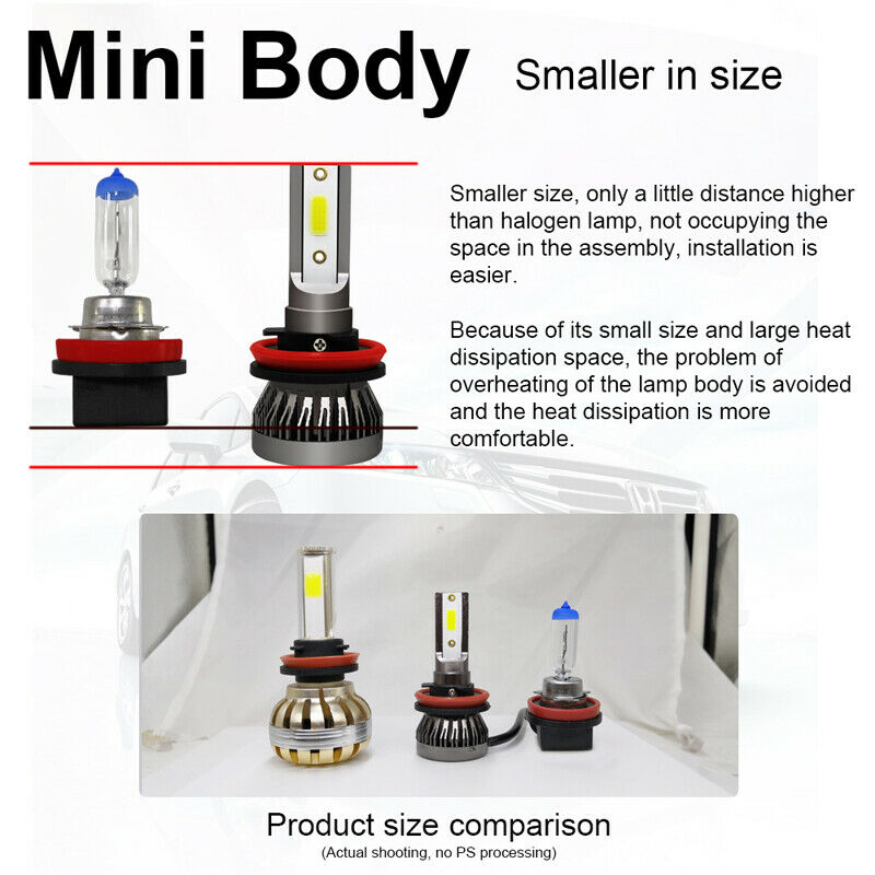 2PCS H9/H8/H11 CREE LED Headlight 255000LM Beam Bulb 6000K HID Car Fog Light Kit