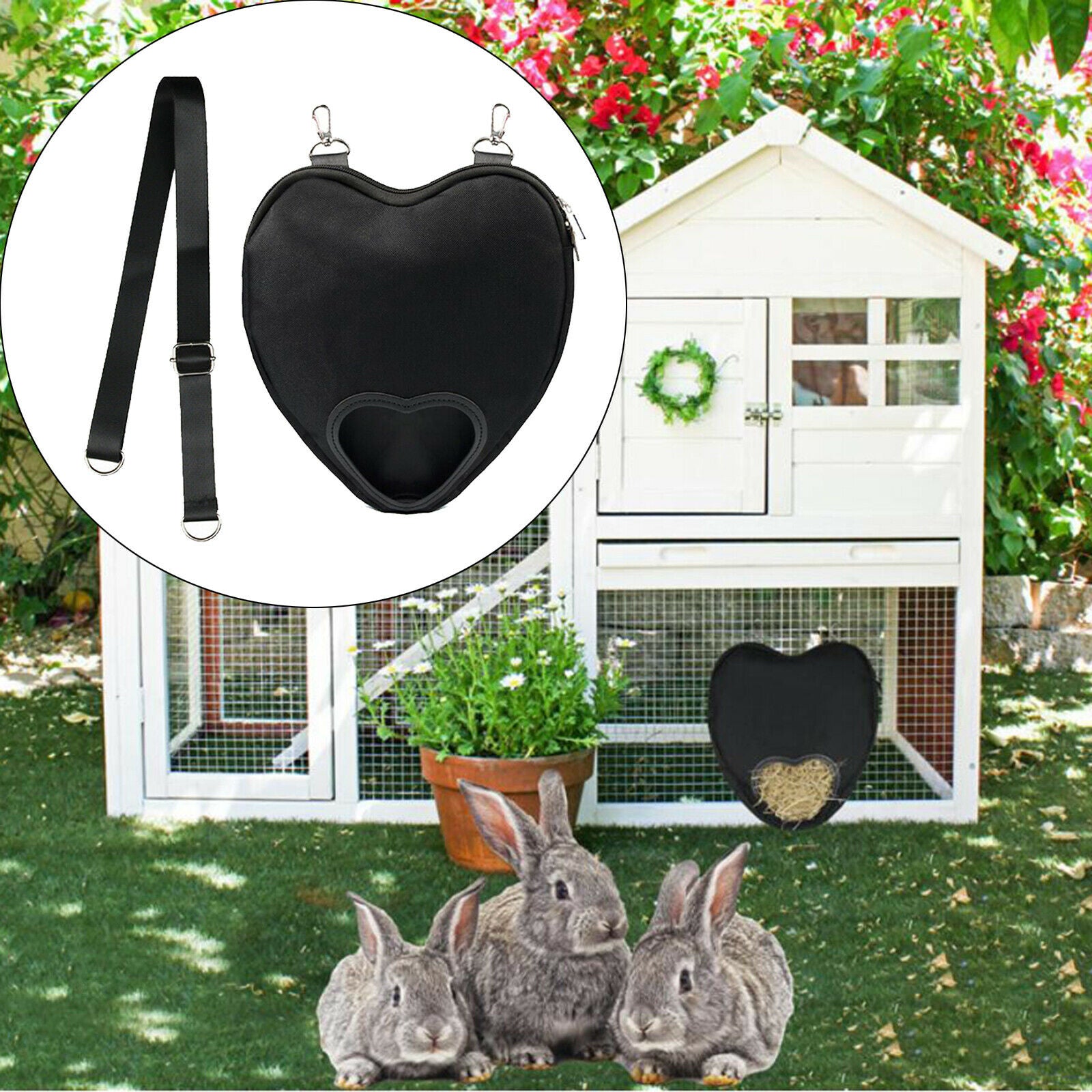 Love Shape Durable Hanging Hay Bag Small Animal Feeder for Herbivore Rabbits