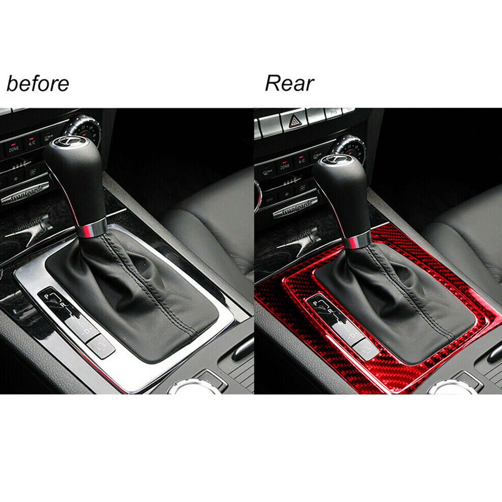 2Pcs Red Carbon Fiber Gear Shift Panel Trim Cover For Mercedes Benz C Class W204