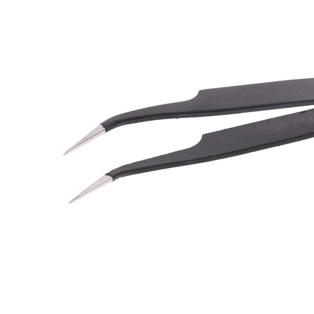 9Pcs Stainless Steel Precision Black Straight Curved Pointed Tweezers 1.5Mm Anti
