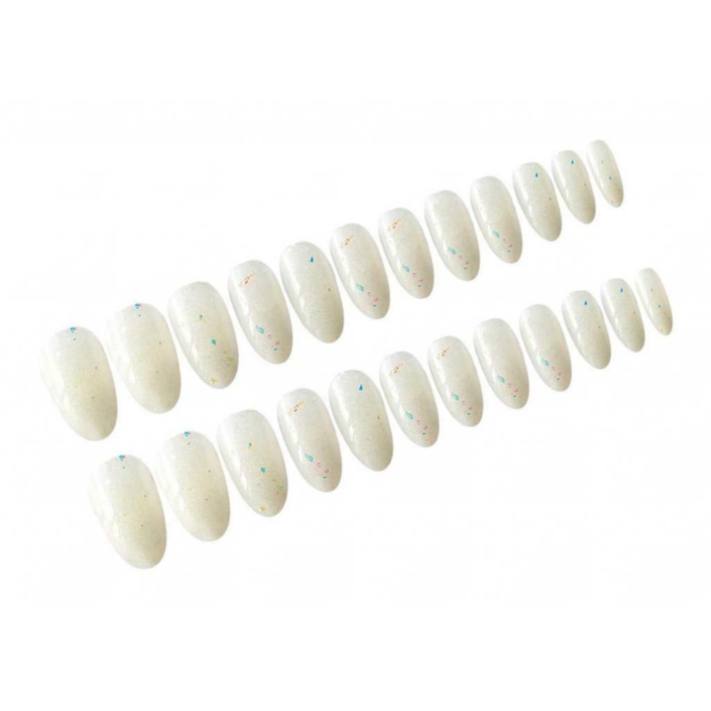 24pcs Oval Ballerina French False Nails Full Cover Nail Art Decor Tips White