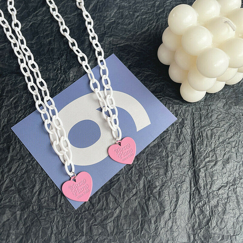 Fashion Pink Letter Heart-shaped Pendant Clavicle Chain Alloy For Women Jewelry