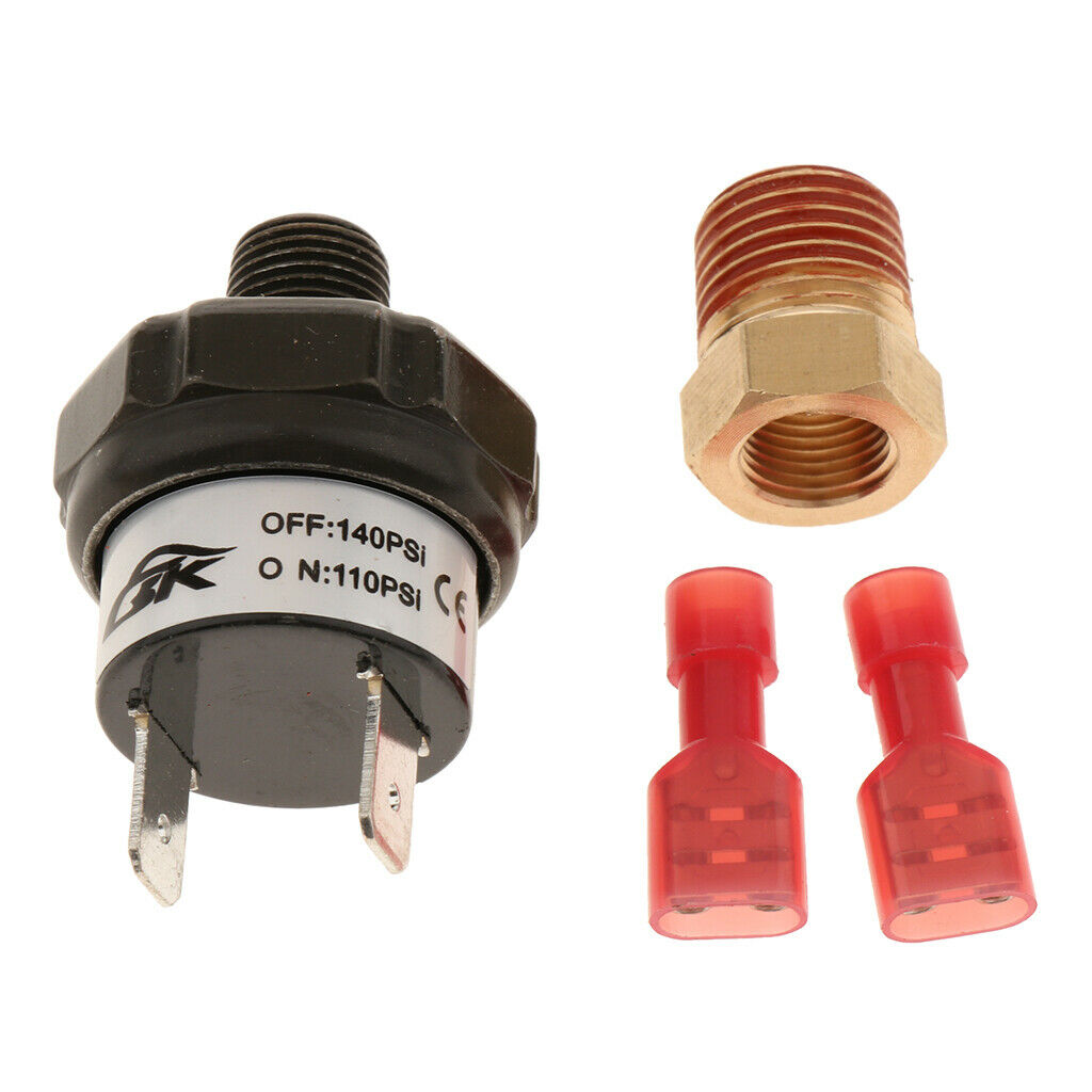 12V Compressor Air Tank Pressure Switch 110 PSI ON and 140 PSI OFF, Black