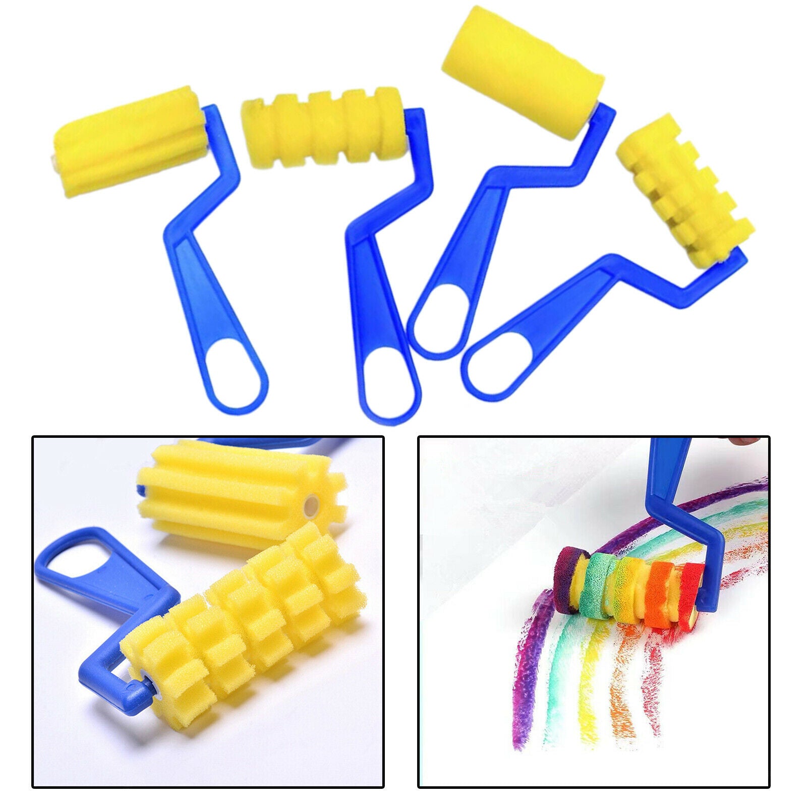 4x Sponge Painting Roller Brushes Lightweight Foam Paint Brushes Assorted Foam
