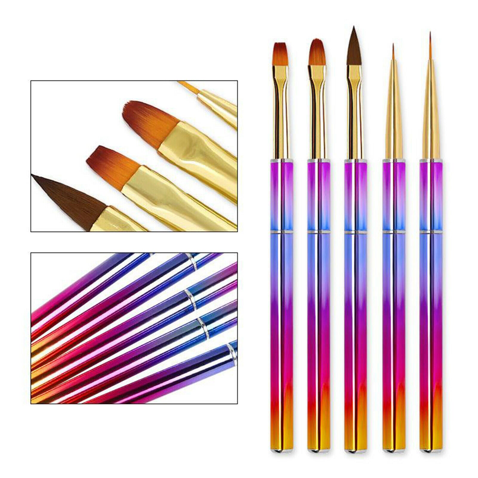 5x Nail Art Brushes Set Design Pen Drawing Painting Tools for Salon Home