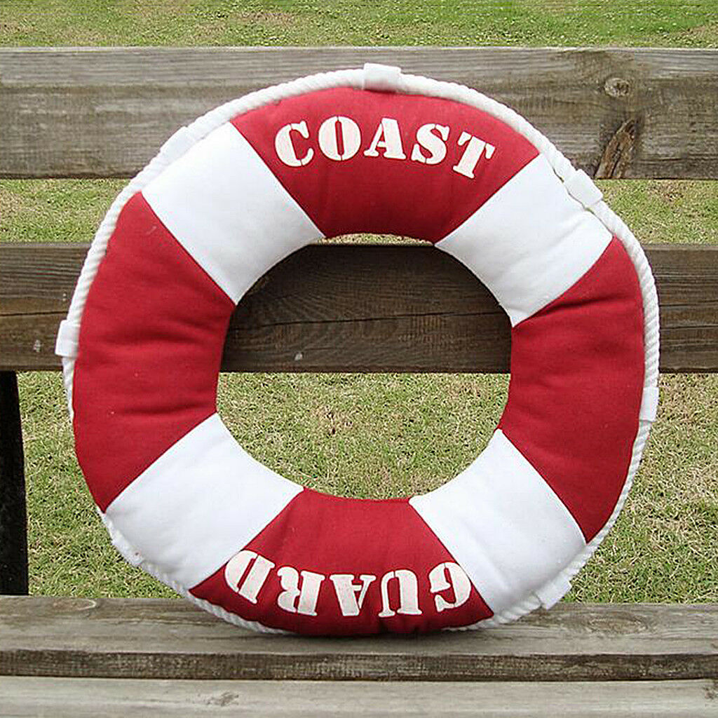Life Buoy Mediterranean Coast Guard 40" Pillow Sofa Cushion Home Decor Red