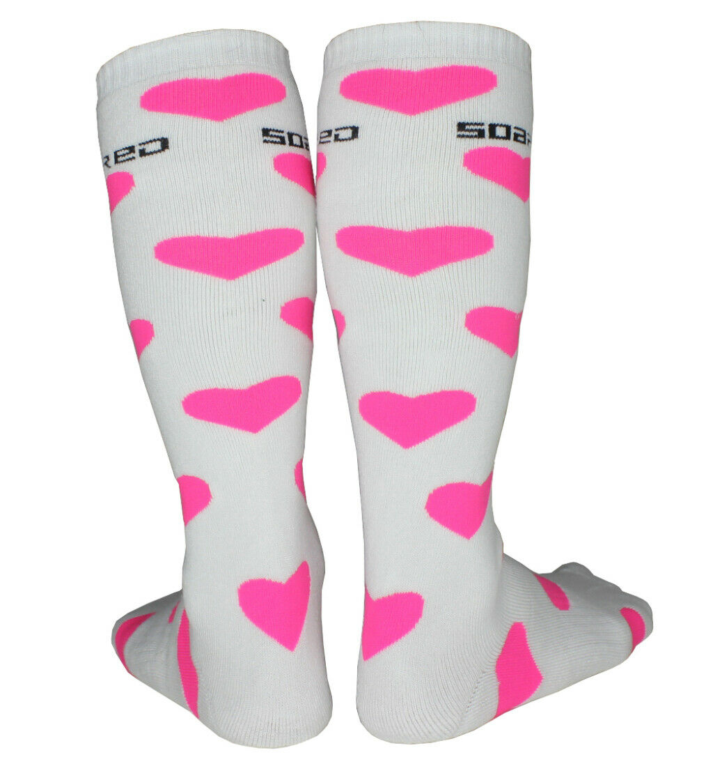 Ladies Winter Thermal Long Ski Snowboarding Hiking Sports Socks White Heart