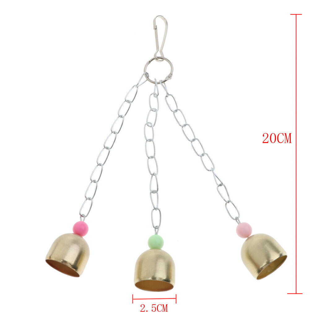 Pet Bird Parrots Cage Hanging Chew Bite Scratch 3 Ring Bell