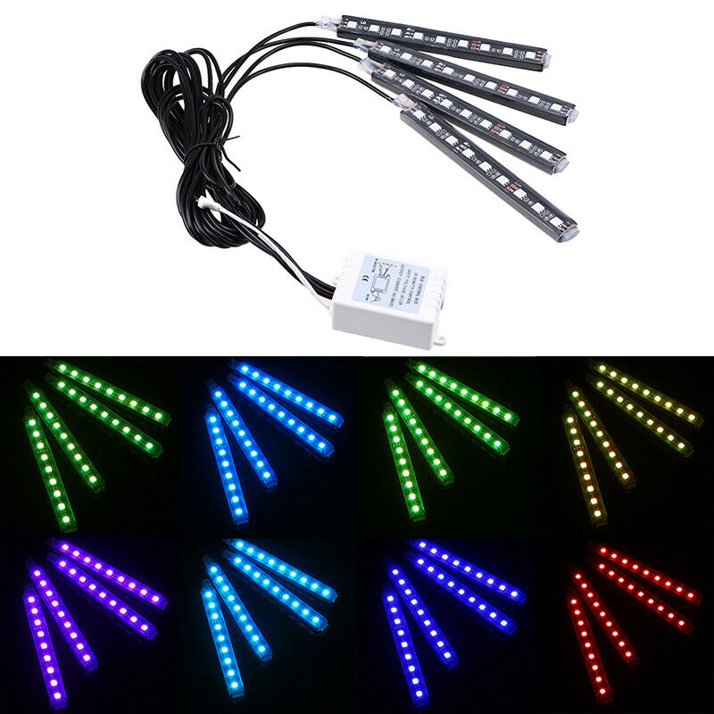 4PCS USB LED Car RGB Light Strip Interior Atmosphere Neon Lamp Remote Control