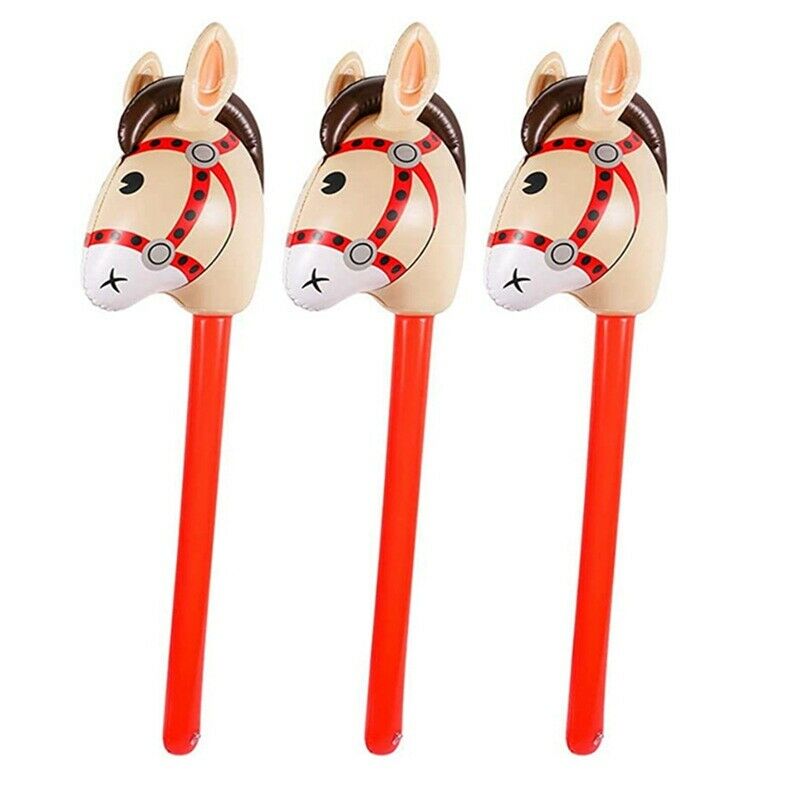 3 PCS Inflatable Horse Heads Cowgirl Stick PVC Balloon Outdoor Educational TF1J3