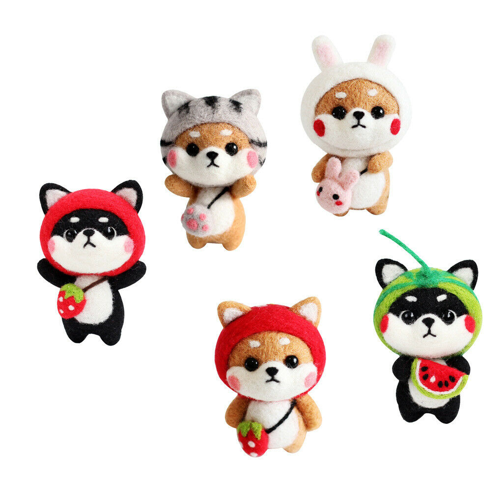 5pcs Cute Shiba Inu Dog Felting Kit Arts And Crafts Wool Kit DIY Decoration