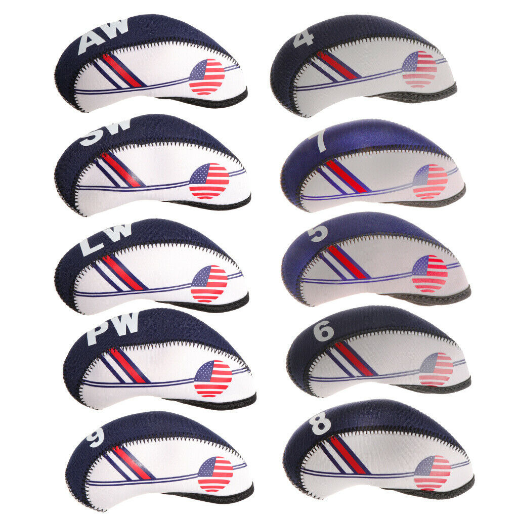 10Pcs Nylon Golf Iron Head Covers Club Putter Headcovers 4-AW Set Black