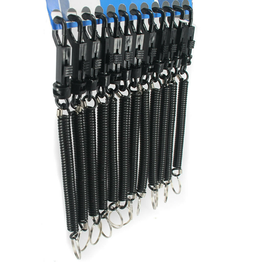 12x Retractable Coil Key Chain Theftproof Plastic String Keyring Black
