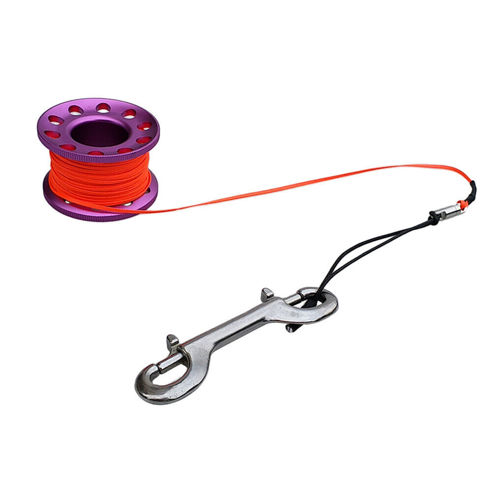 Scuba Diving Dive Reel Alloy Finger Spool 15m Line Bolt Double Ended Snap Clip