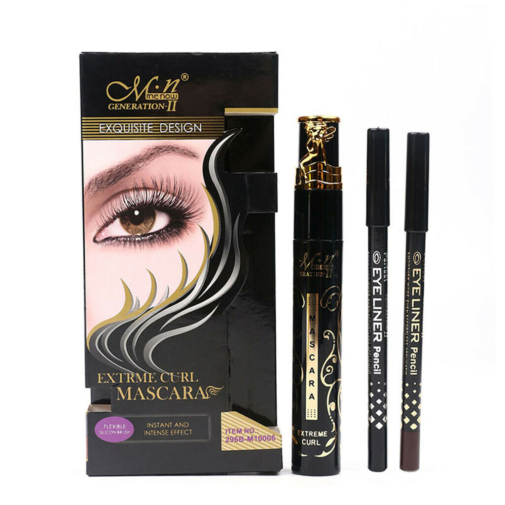 Super Long Fiber Curling Mascara Eyeliner Set - Black