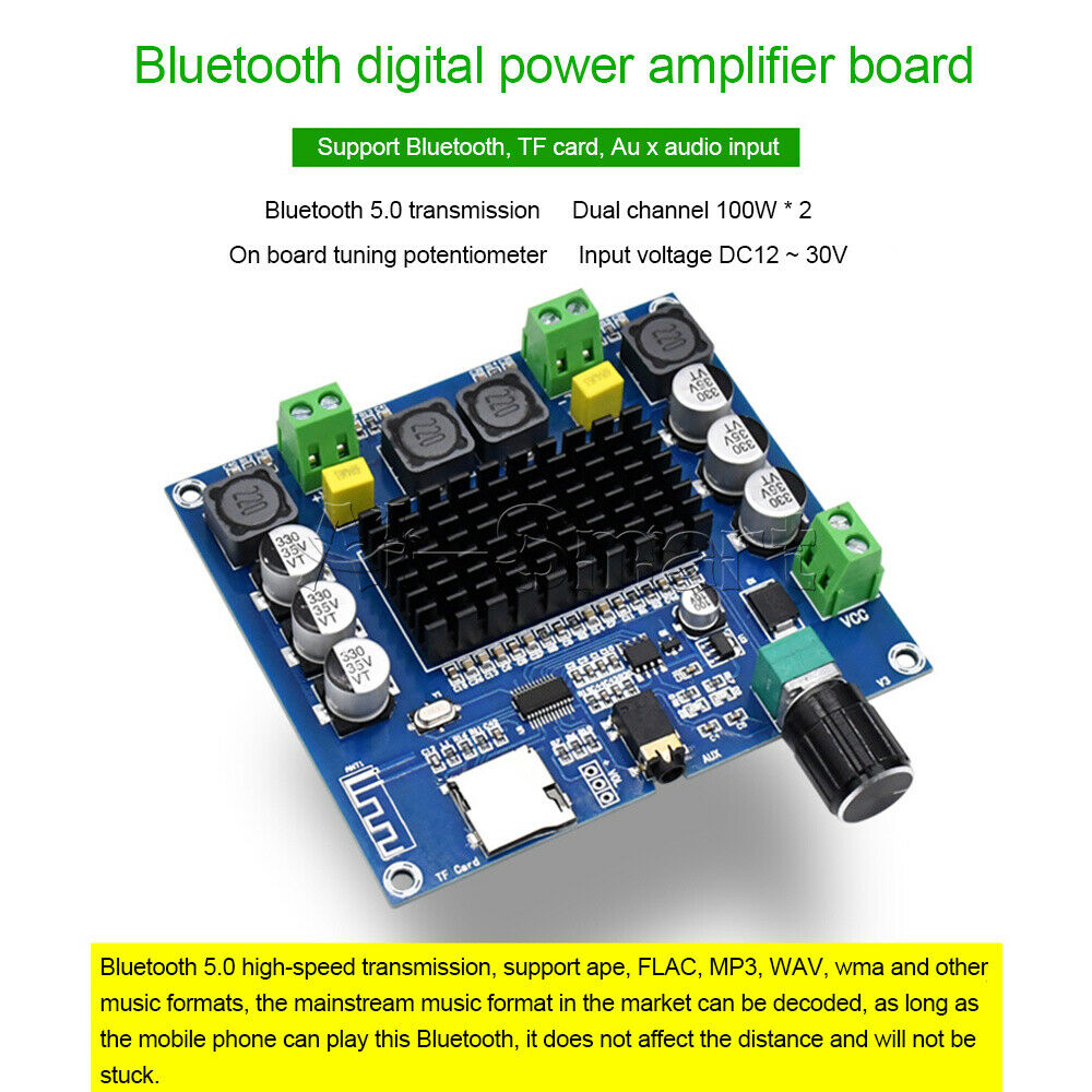 XH-A105 Bluetooth 5.0 Power Amplifier Board AUX TF TDA7498 Dual Channel 100W* 2