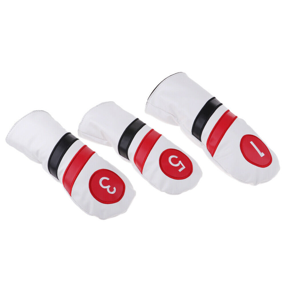 Golf Driver Head Cover, 3 or 5 Fairway Woods Headcovers Set of 3 White