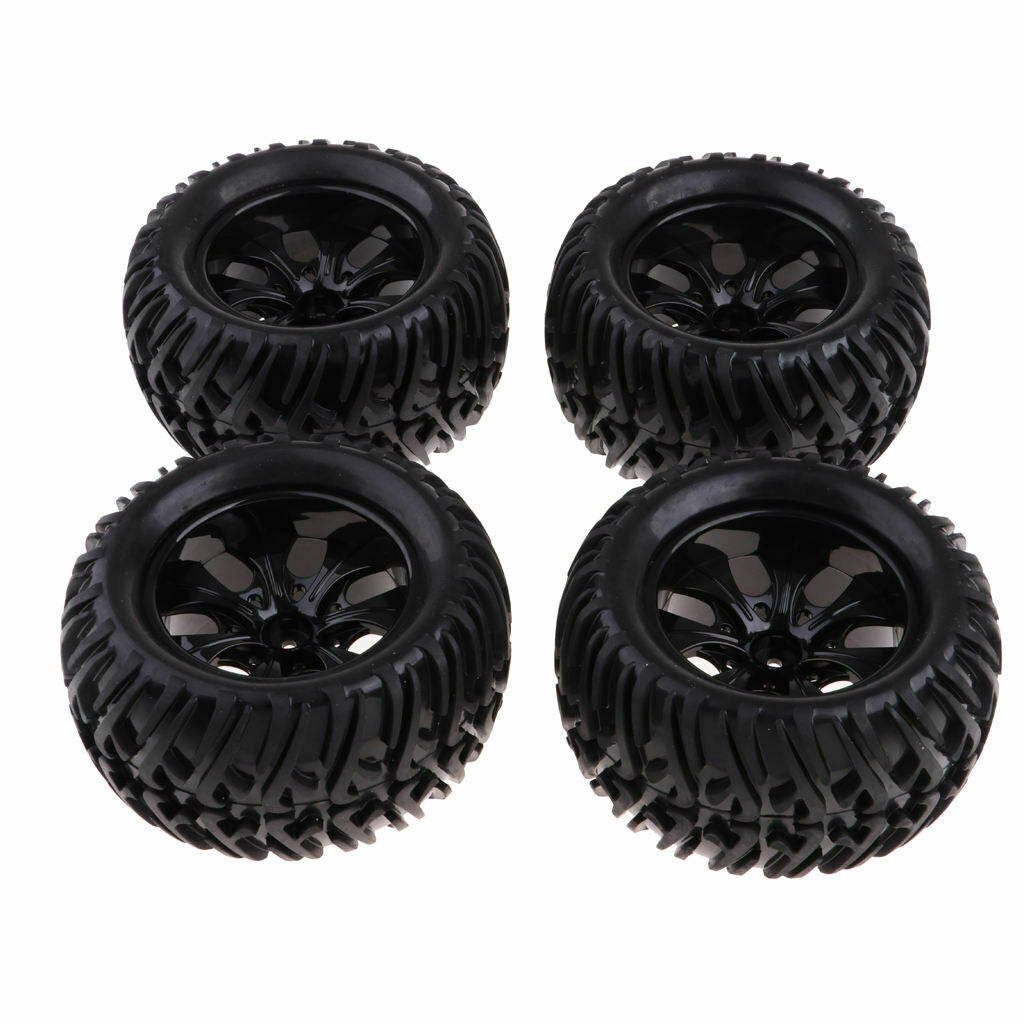 4Pcs Rubber Tires (125mm OD/70mm W) with Wheels Set for 1/10 RC Truck