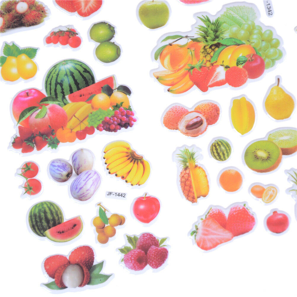 6Sheet Fruit Green Banana Grapes Scrapbooking Bubble Stickers Reward Kid T.l8