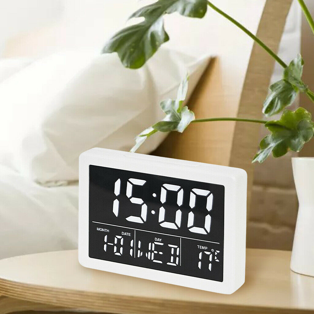 Multifuncational Desk Alarm Clocks 6 Volume for Bedroom Study Room White