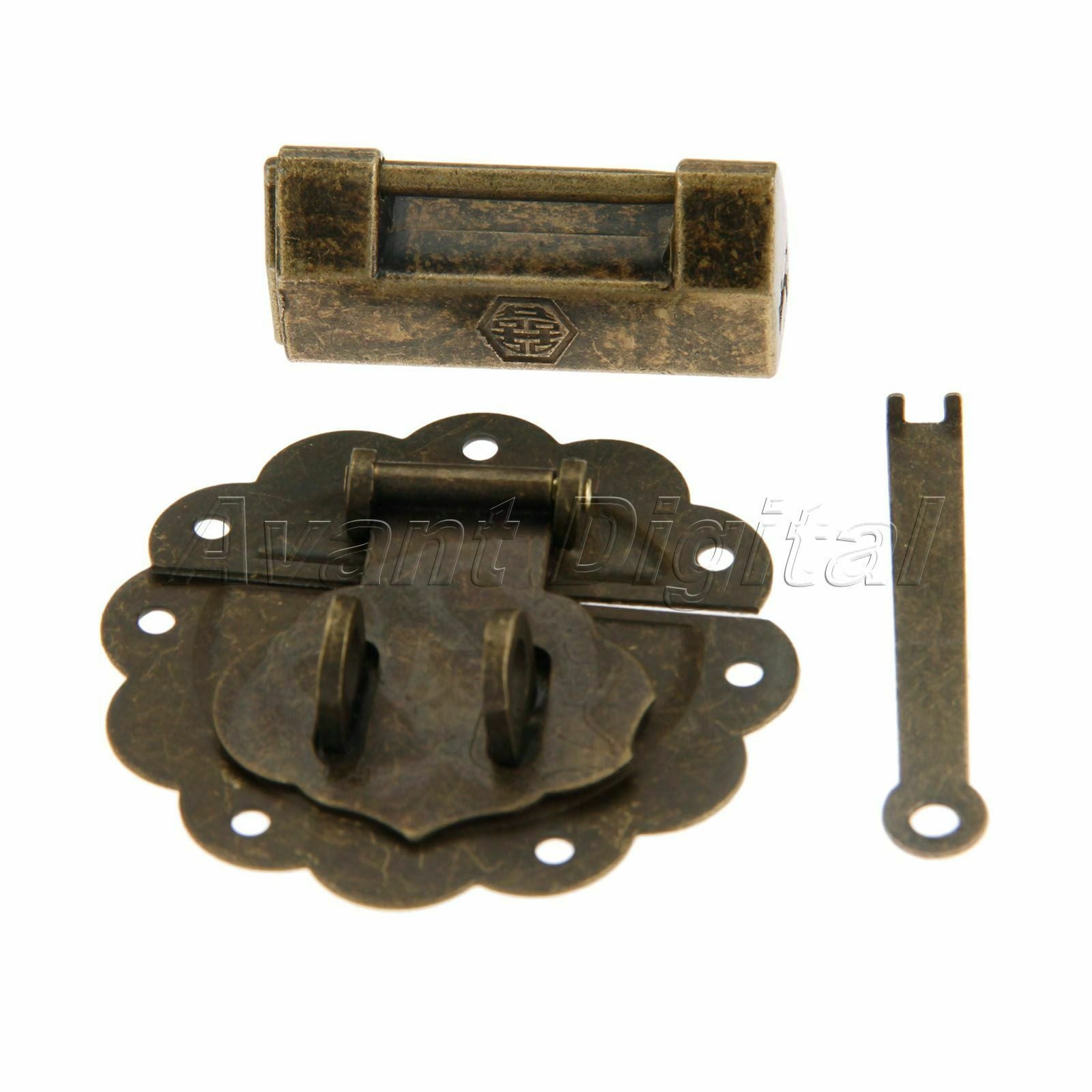 Retro Bronze Padlock Wooden Chest Jewelry Box Hasp Latch Catch Set Decorative