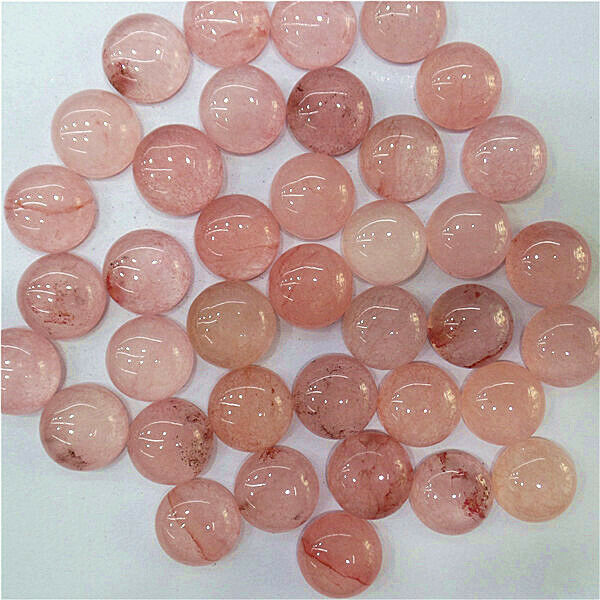 100Pcs 12mm Wholesale Pink Strawberry Crystal Round Cab Cabochon DIY HH7064