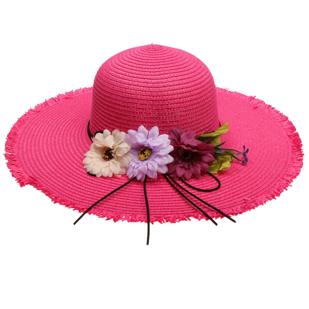 Summer Fashion Women's Wide Brim Straw Soft Hat Beach Sun Hat UPF50+ Rose