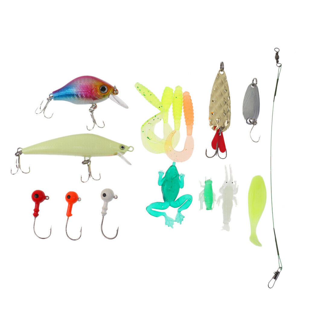 Fishing Lures Set  Jig Head Hooks Frog Shrimp Leader Maggot Soft Hard Baits