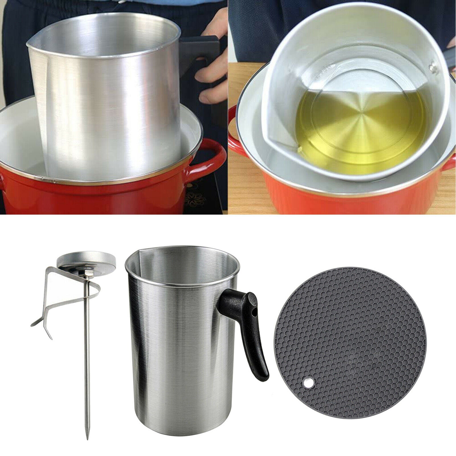 3 Liters Candle Melting Pot Holder Set with Thermometer Thick Aluminium