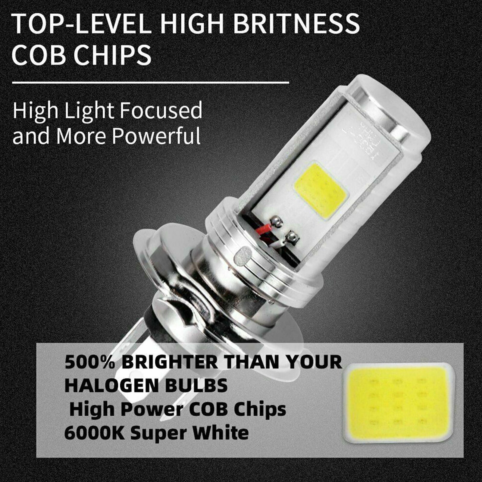 2x H4 LED Bulb Hi / Low Beam Auto Motorcycle Motor Vehicle Headlight Light 6500K