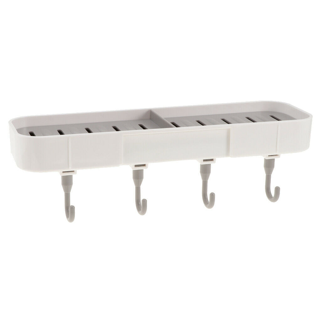 Adhesive Soap Dish Holder with 4 Pcs Hooks,11.0x3.1x1.2'' for Bathroom Kitchen