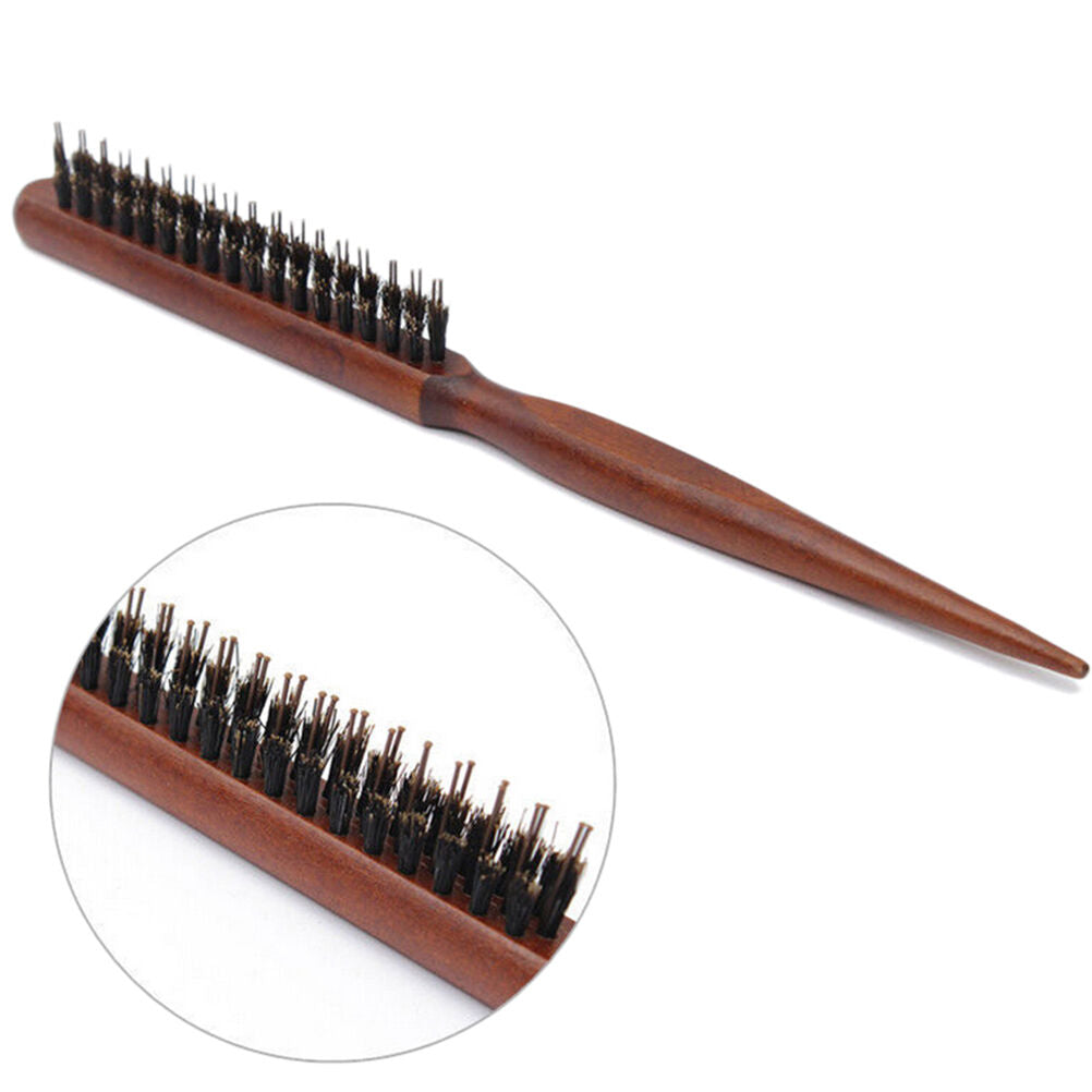 1X Wood Handle Natural Boar Bristle Hair Brush Fluffy Comb Hairdressing Ba.l8