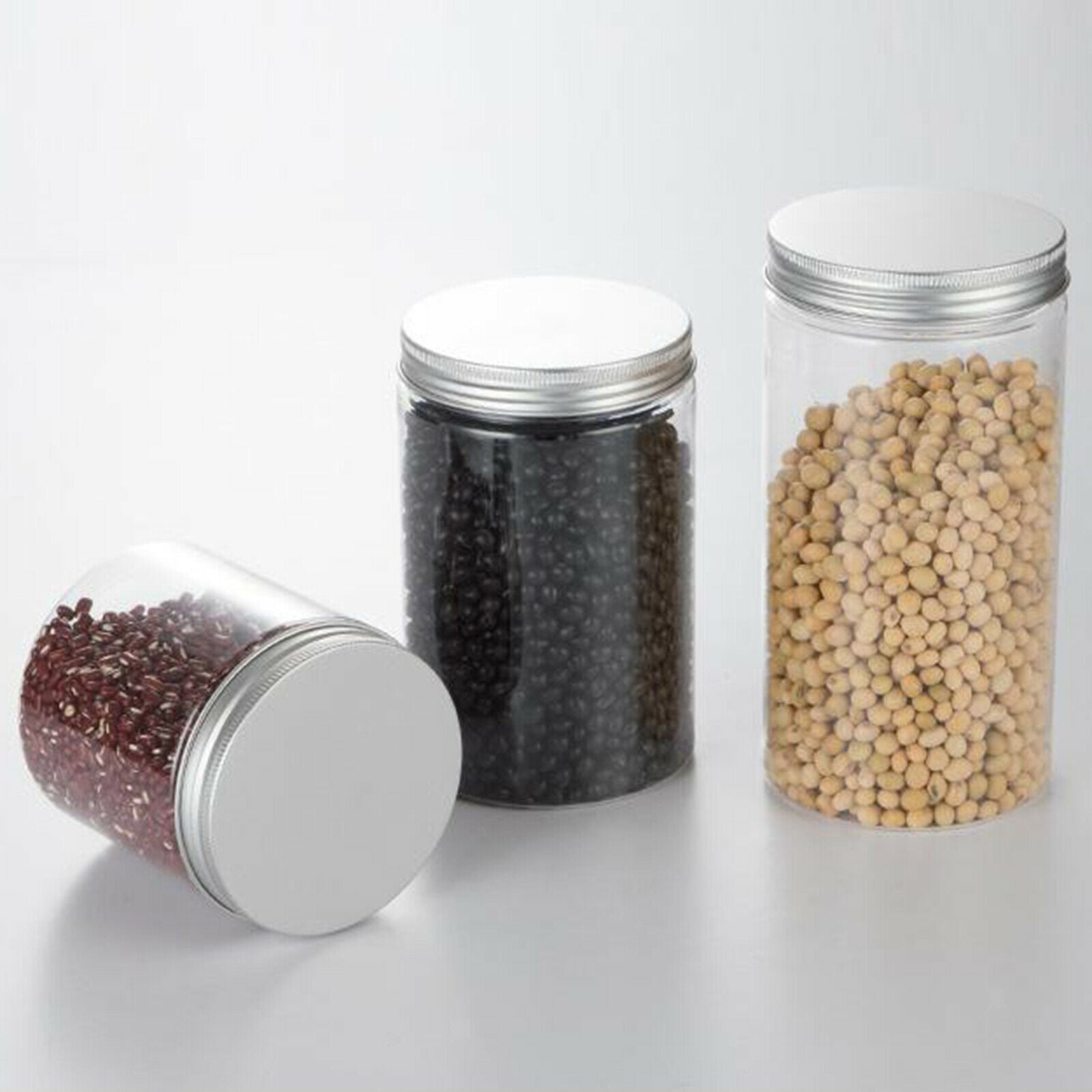 6Pcs Clear Cylinders Empty Plastic Storage Jars w/Aluminium Screw Lids